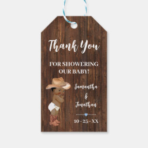 Little AA Cowboy Blue Baby Shower Faux Wood Favour Gift Tags