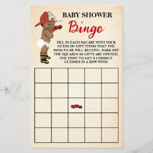 Little AA Firefighter Baby Shower Bingo Game Card