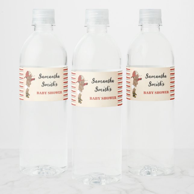 Little AA Fireman Baby Shower Water Bottle Label (Bottles)