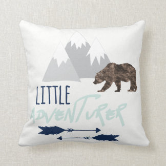 Little Adventurer in Navy Grey and Aqua Mist Throw Pillow