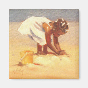 Little African Girl on Beach Magnet