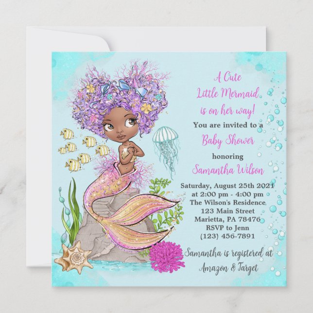 Little African Mermaid Baby Shower Invitation (Front)