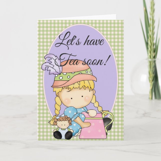 Little Agnus Girl Tea Party Greeting Card 3 (Front)