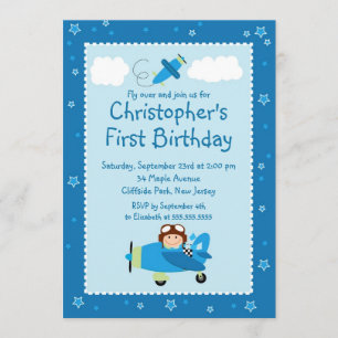 Little Airplane Pilot Birthday Party Invitations