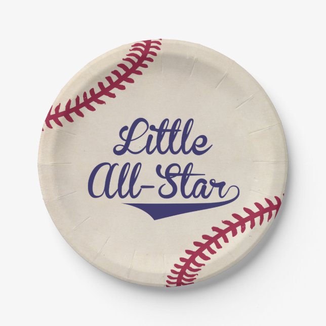 Little All-Star Baseball Baby Shower Paper Plates (Front)