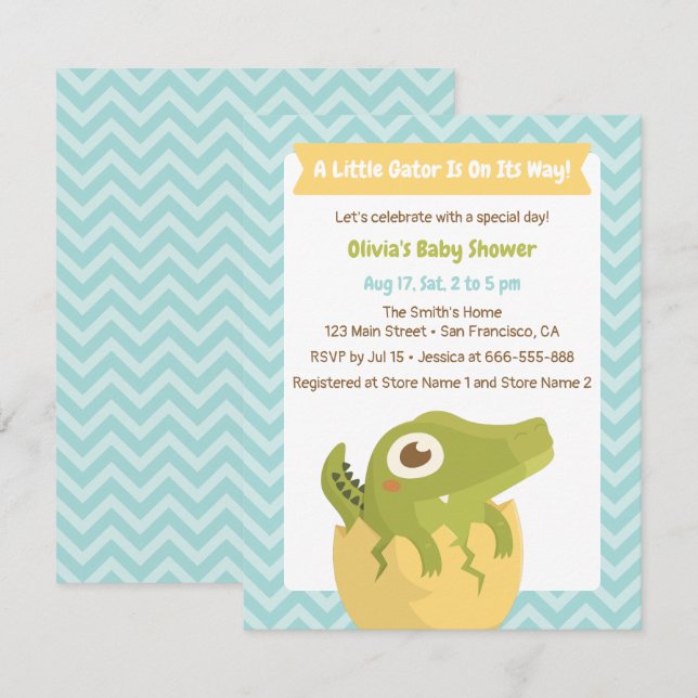 Little Alligator in Egg Baby Shower Invitations (Front/Back)
