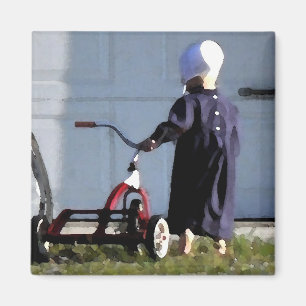 Little Amish Girl with her Trike-Watercolor Magnet