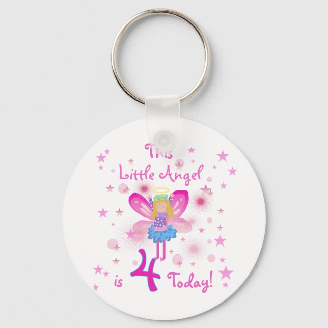 Little Angel 4th Birthday T-shirts and Gifts Keychain (Front)