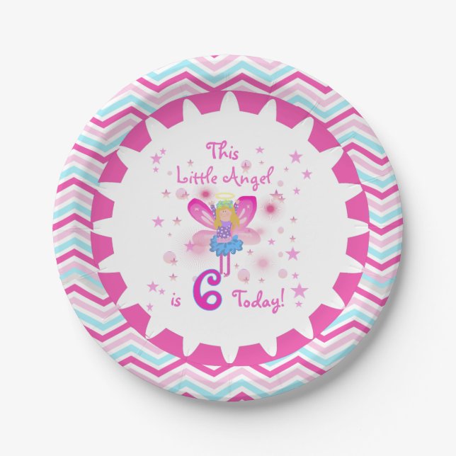 Little Angel 6th Birthday Paper Plates (Front)