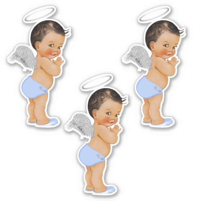 Little Angel Baby Boy Light Blue Silver Wings Halo (Front)