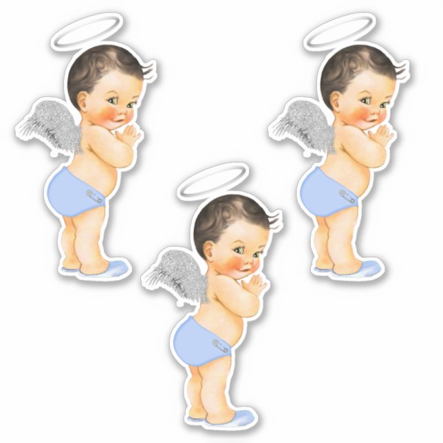 Little Angel Baby Boy Light Blue Silver Wings Halo (Front)