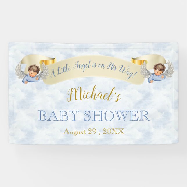Little Angel Blue Wings Shower Banner (Horizontal)