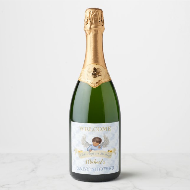 Little Angel Blue Wings Sparkling Wine Label (Front)