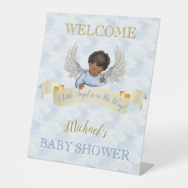 Little Angel Blue Wings Table Welcome Pedestal Sig Sign (Front)