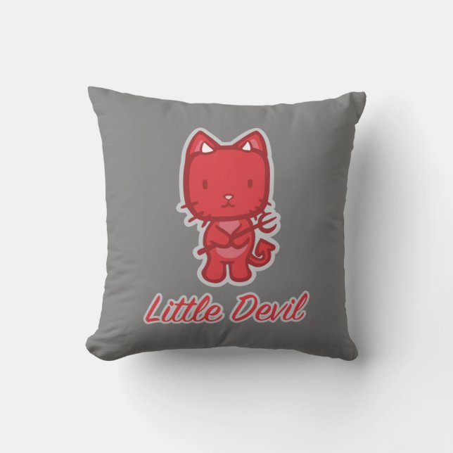 Little Angel, Little Devil Kitty Cat Reversible Throw Pillow (Front)