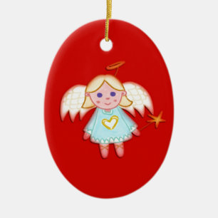 Little Angel on Red Ceramic Ornament