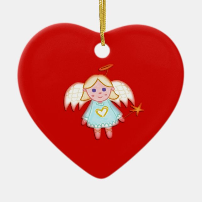 Little Angel on Red Ceramic Ornament (Front)