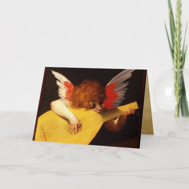 LITTLE ANGEL PLAYING LUTE  Music Making Cherub Holiday Card (Front)