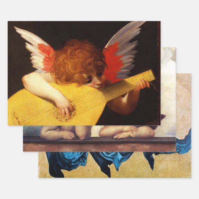 LITTLE ANGEL PLAYING LUTE Music Making Cherub Wrap Wrapping Paper Sheet (Set)