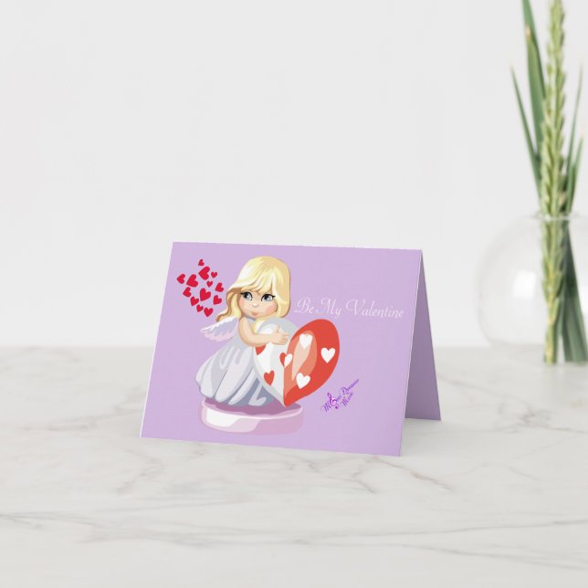 Little AngelGirl Holding Heart Valentine Note Card (Front)