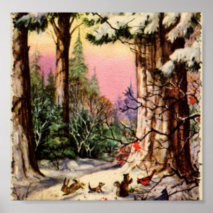 Little Animals in the Snow Poster