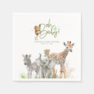 Little Animals Jungle Safari Baby Shower Brown Napkin