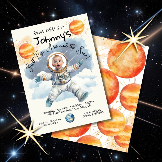 Little Astronaut 1st trip around the sun Birthday Invitation (Creator Uploaded)