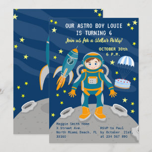 Little astronaut  boy dreams Birthday Party Invitation