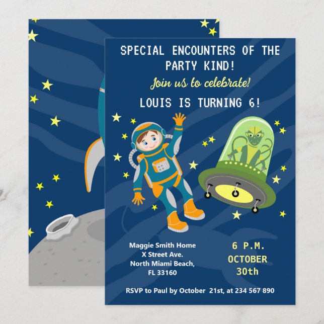 Little astronaut  boy dreams Birthday Party Invitation (Front/Back)