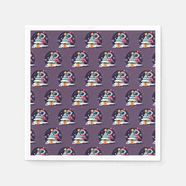 Little Astronaut Decorating Christmas Tree Napkin (Front)