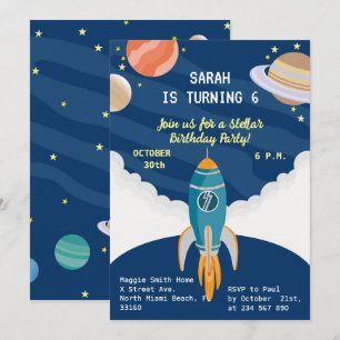 Little astronaut girl dreams Birthday Party Invitation