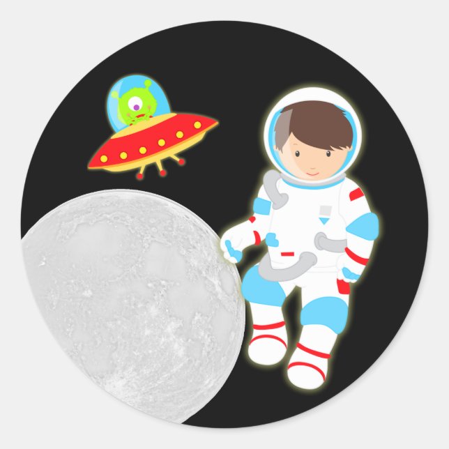 Little Astronaut in Outer Space Classic Round Sticker (Front)