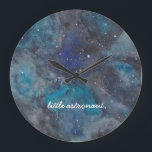 Little Astronaut Space Large Clock<br><div class="desc">Inspire the space or science lover in your life with this space themed clock featuring a hand-painted galaxy filled with stars and planets. Featuring the words "little astronaut". Text is fully customizable. Part of a collection from parcel studios.</div>