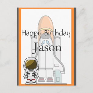 Little Astronaut & Spaceship Birthday Postcard