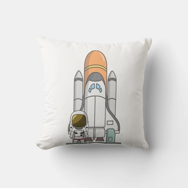 Little Astronaut & Spaceship Throw Pillow (Front)