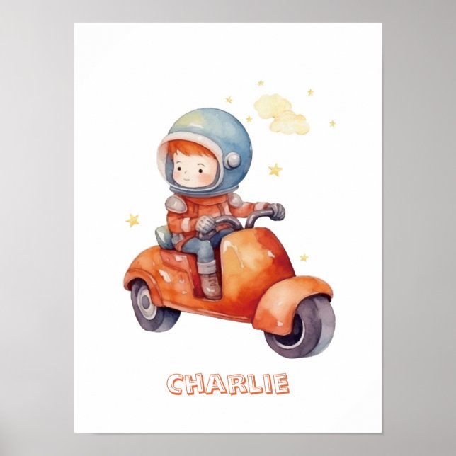 Little Astronaut's Motorcycle Customizable Poster (Front)