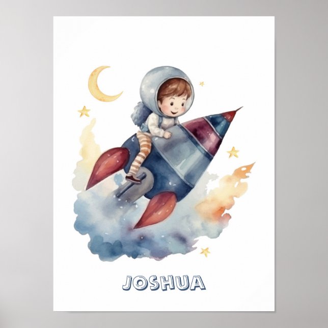 Little Astronaut's Rocket Customizable Poster (Front)