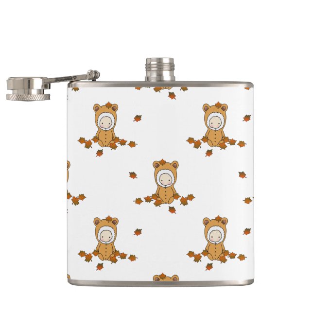 Little Autumn Babies in Falling Leaves Hip Flask (Opened)