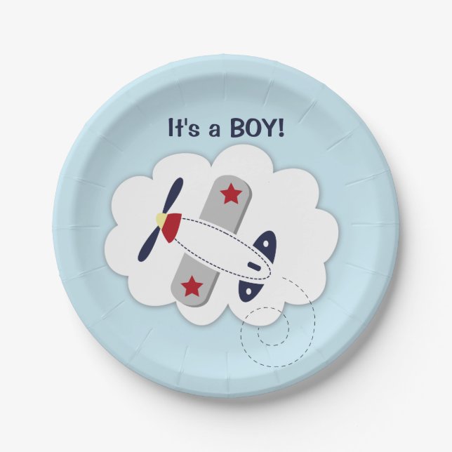 Little Aviator Airplane Baby Shower Paper Plate (Front)