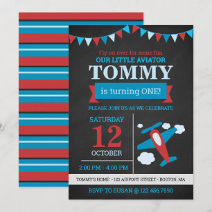 Little Aviator cute airplane chalkboard birthday Invitation