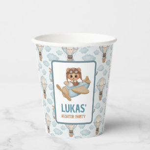 Little Aviator Party Baby Bear Pastel Birthday Pap Paper Cups
