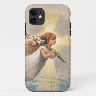Little baby angel holding lilies iPhone 11 case