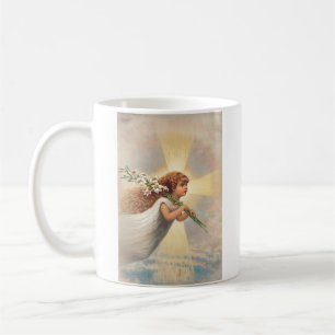 Little baby angel holding lilies coffee mug