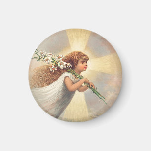 Little baby angel holding lilies magnet
