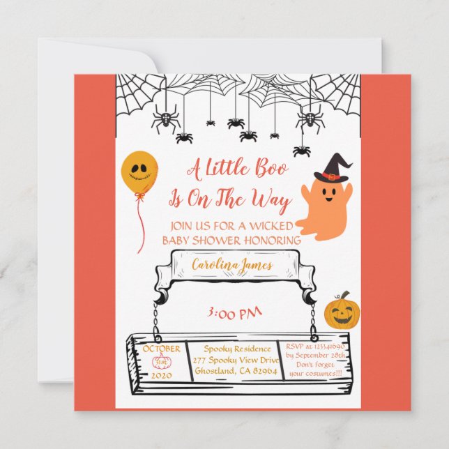 Little baby boo shower halloween themed announcement (Front)