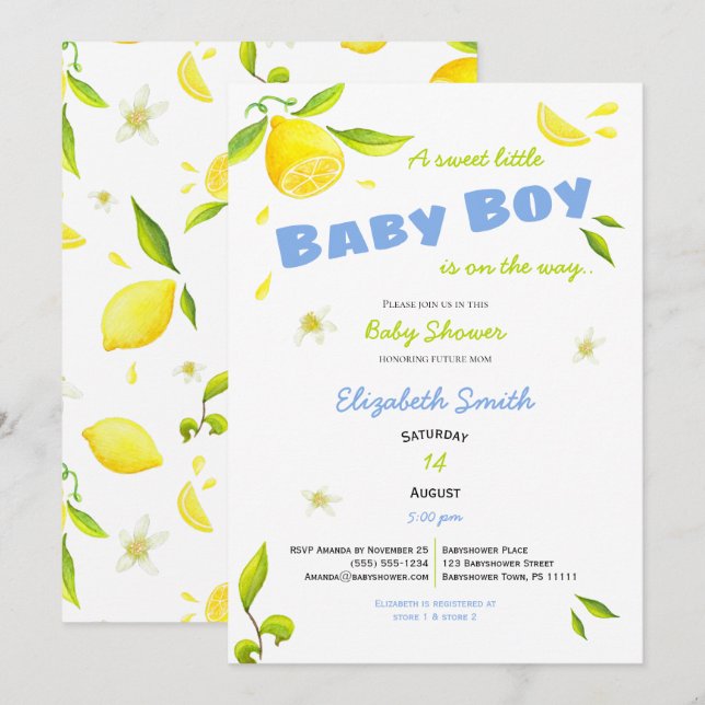 little baby boy on the way babyshower invitation (Front/Back)