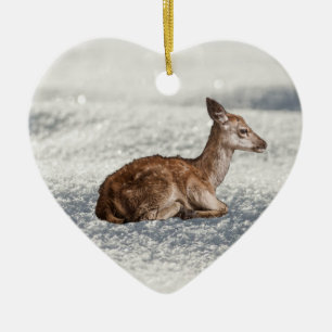 Little Baby Deer in Snow Ceramic Tree Decoration