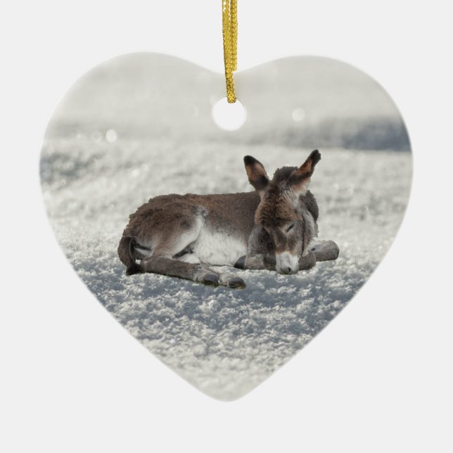 Little Baby Donkey in Snow Ceramic Ornament (Front)