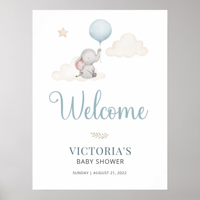 Little Baby Elephant Baby Shower Welcome Sign (Front)