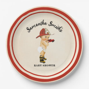 Little Baby Firefighter Baby Shower Paper Plate